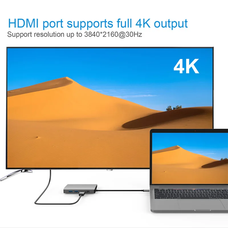 9 в 1 концентратор USB type C адаптер мульти Функция Тип-C концентраторы разветвитель на 4K HDMI Расширение Док-станция для Тип-c-концентратор совместим с Macbook Pro