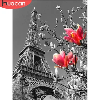

HUACAN Full Square Diamond Painting Landscape 5D DIY Diamond Embroidery Street Lron Tower Decoration Home