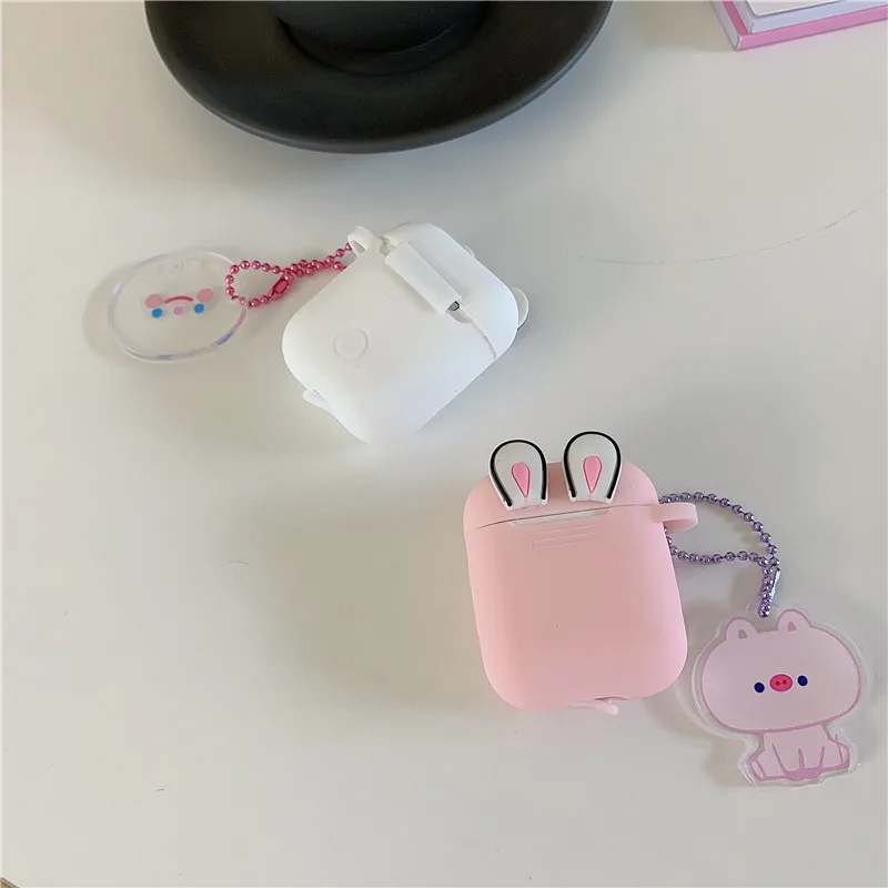 Airpods 2 смартфон для Apple Беспроводная bluetooth-гарнитура КИТ кролик ухо универсальный чехол для наушников с кольцом для ключей