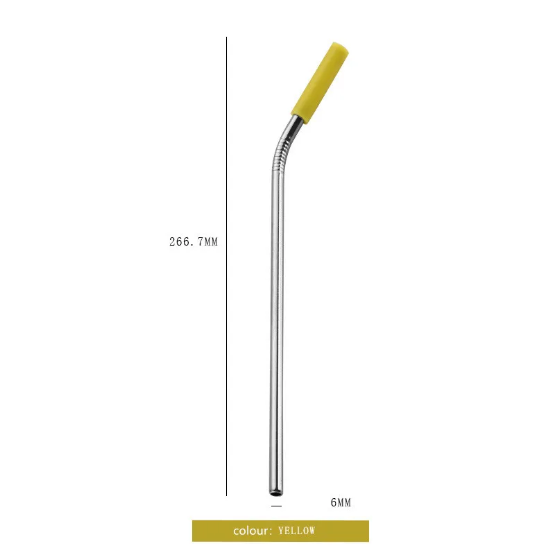 1 шт многоразовая гнутая соломка из нержавеющей стали высокого качества красный синий желтый и фиолетовый пурпурный резиновый намордник питьевой соломы - Цвет: yellow1