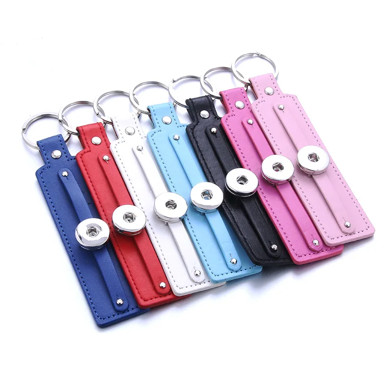 

Vintage PU Leather Snap Button Keychain Keychains Keyrings Fit DIY 18MM Snap Buttons Jewelry Metal Silver Color Lanyard Pendant