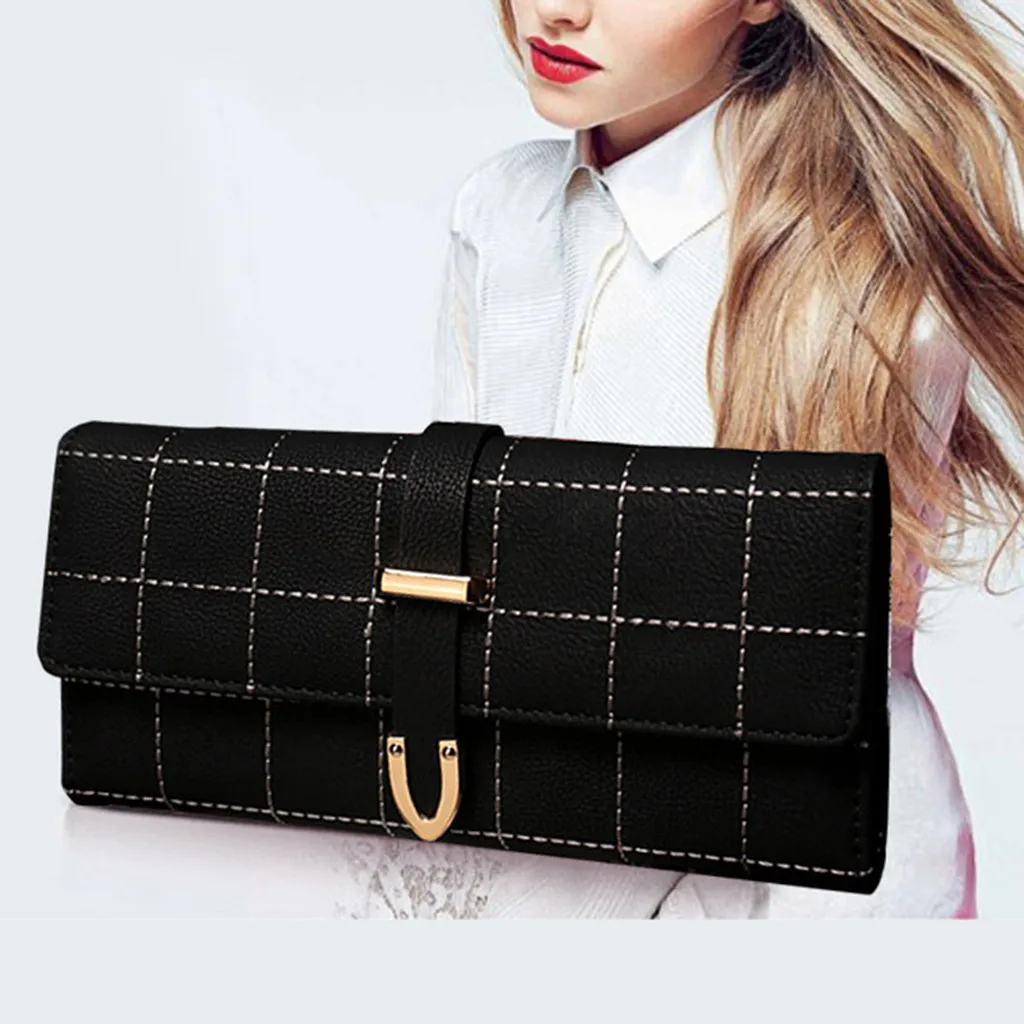 

Long leather wallet ladies wallet clutch bag lattice handbag credit card elegant Purse Lady Purses Phone Pocket Carteira Feminin