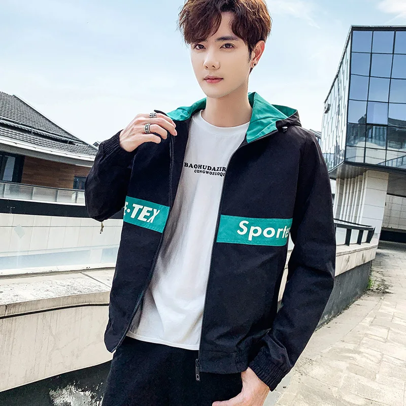 

New Style Spring And Autumn Jacket Men's Teenager Popular Brand Printed Long Sleeve Hooded Workwear Clothing Casual MEN'S Outerw
