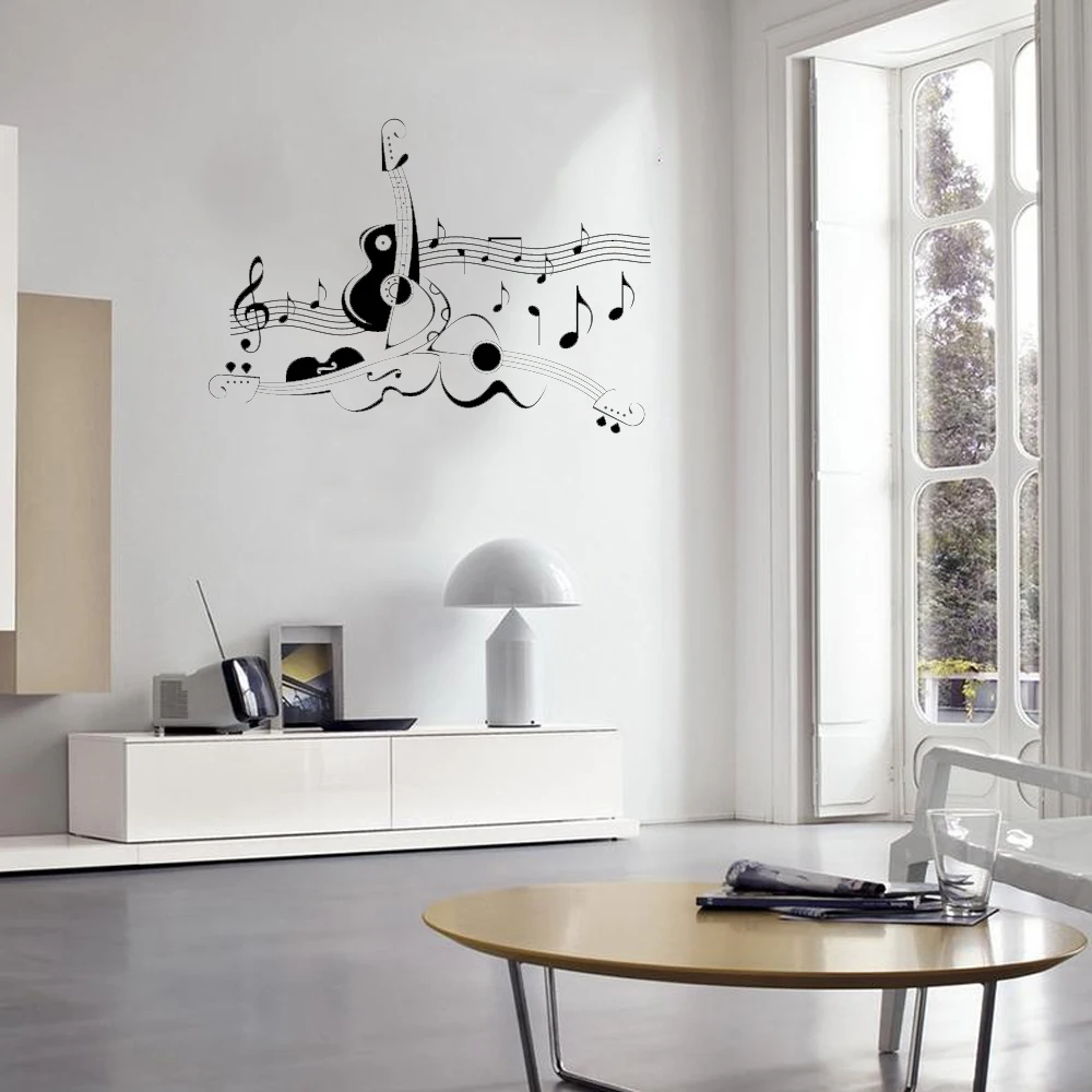 

Abstract Guitar Sheet Music Wall Stickers For Music Room Guitar Home Living Room Decoration Vinyl Art Wall Decal Mural ph662
