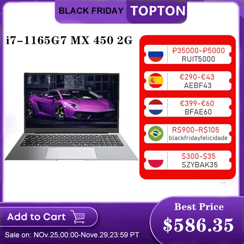 Игровой ноутбук Topton ультрабук 15 6 дюймов Intel Core i7 1165G7 i5 1135G7 NVIDIA MX450 2G Windows 10 WiFi BT с