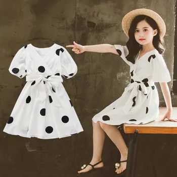 

Girl Summer Dress Patchwork Kids Dresses For Girls Big Dots Bow Princess Dresses Teenage Girl Clothing Children's Dress Clothes