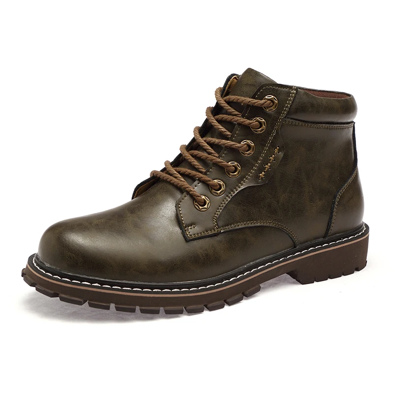 Fashion Vintage Men Lace-Up Autumn Winter Cow Split Leather Boots Men Waterproof Work Tooling Casual Ankle Men Boots