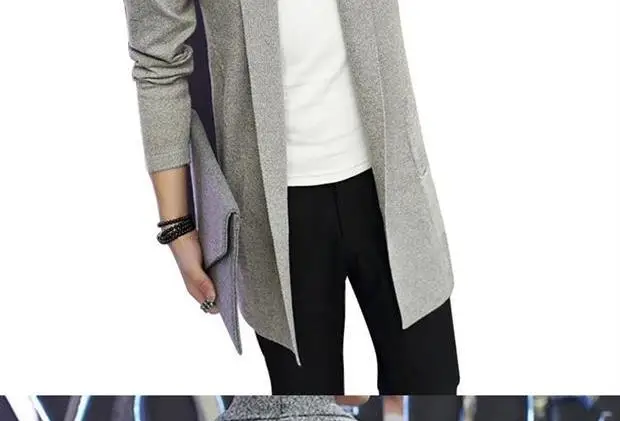 Spring autumn mens Cardigan slim Long Knitted coat Casual men's Solid color Windbreaker young people thin Long sleeve outwear