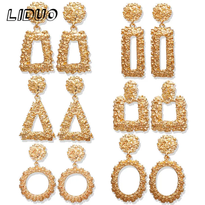 

LIDUO Fashion Statement Geometric Big Round Earrings 2019 For Women Hanging Dangle Earrings Drop Earing Modern Female Jewelry