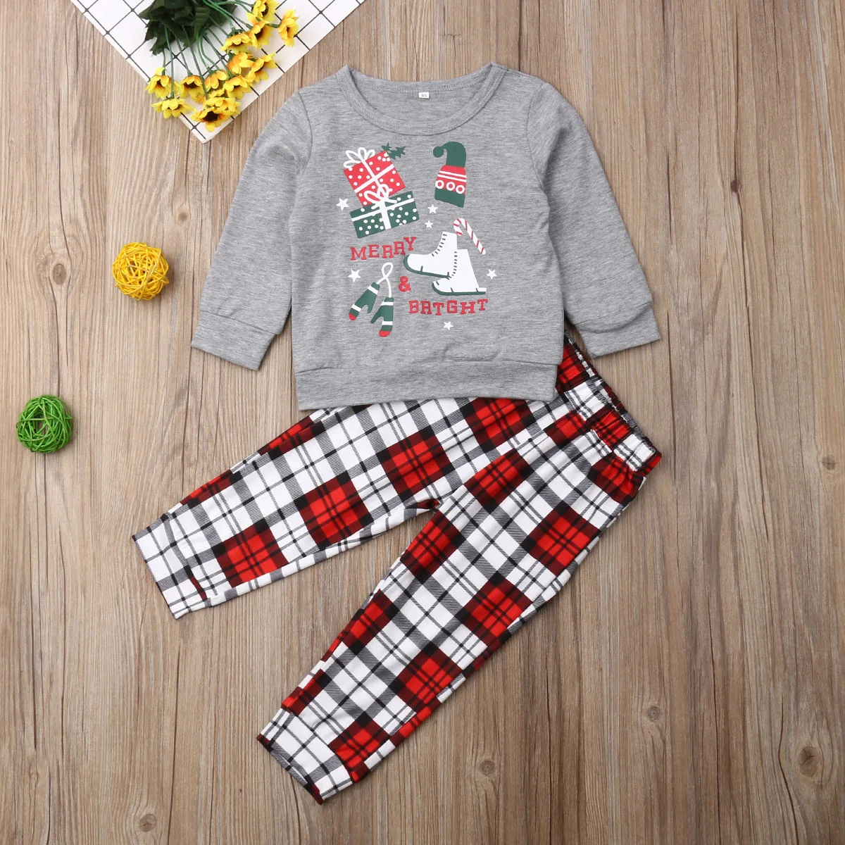 New Toddler Baby Girl Boy Christmas Clothes Romper Top T-Shirt Pants Outfit