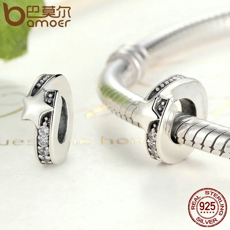 BAMOER DIY бусины и ювелирные изделия 925 пробы Серебряная Звезда Шарм подходит браслет для женщин модные ювелирные изделия SCC100