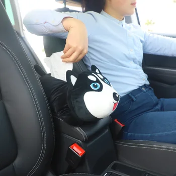 

Creative Cartoon Auto Tissue Box Hond Servet Houder Armsteun Hoofdsteun Auto Accessoires Plush material Pluche Husky Cartoon