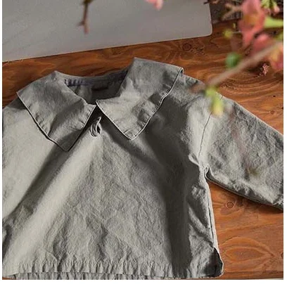CX24 Grey Блузка для маленьких мальчиков и девочек от 1 до 4 лет одежда из льна Новинка года, Осенняя детская рубашка в японском и корейском стиле - Цвет: CX24 Grey