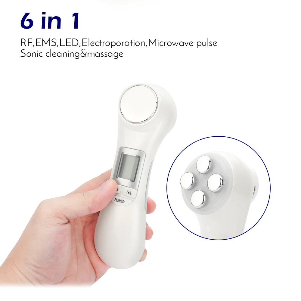  6 in 1 LED RF Photon Therapy Facial Skin Lifting Rejuvenation Vibration Device Machine EMS Ion Micr