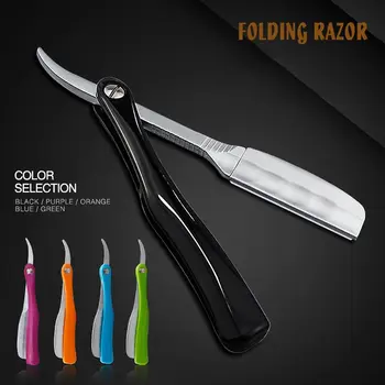 

Candy-colored Handle Feather Folding Razor Shaver Holder Manual Beard Haircut Razor for Men #11