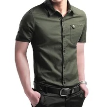 2021 New Summer 100% Cotton Shirts for Men New Breathable Military Men Shirts Short Sleeve Slim Men's Shirts Men Brand Clothing 