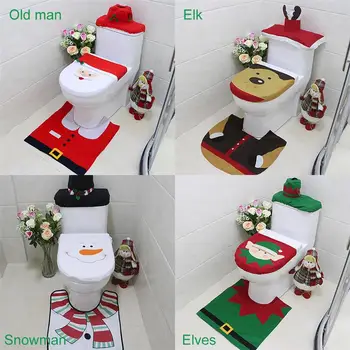 

Hot Santa Claus Rug Seat Bathroom Set Merry Christmas Decoration Santa Toilet Decoration Set Happy New Year Decoration For Home