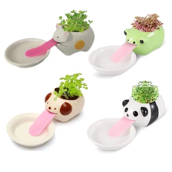 

Automatic Watering Flower Pot Tongue Cute Animal Flower Pot Ceramic Indoor Desk Flower Pot-Panda Home Decoration Accessories