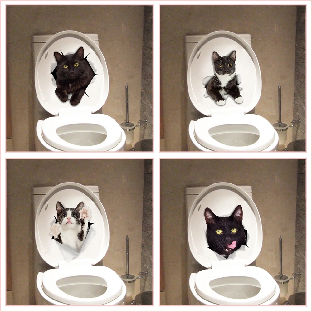 Vivid 3d díra legrační kocour pes klozet nálepky DIY záchod umývárna domácí dekorace roztomilá kotě štěně zvířátko zvířata zeď umění obtisky