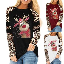 

Women's Christmas Printed Sweatshirts Fall 2021 Long Sleeve Sweatshirt Check Stitched Sleeves Pullovers