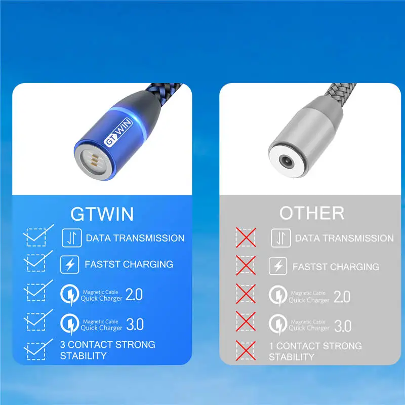 GTWIN 3A Магнитный usb type-C кабель для huawei samsung зарядный Магнитный кабель Micro USB шнур для мобильного телефона провод для iPhone