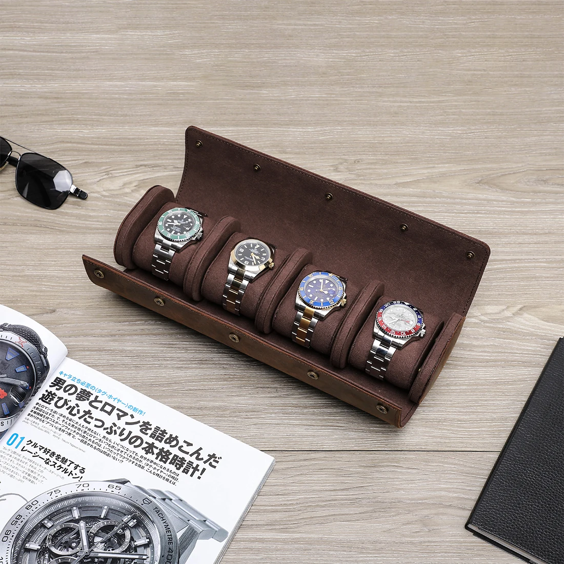 luxury-4-slots-watch-roll-travel-case-chic-vintage-genuine-leather-display-watch-storage-box-with-slid-in-out-watch-organizers