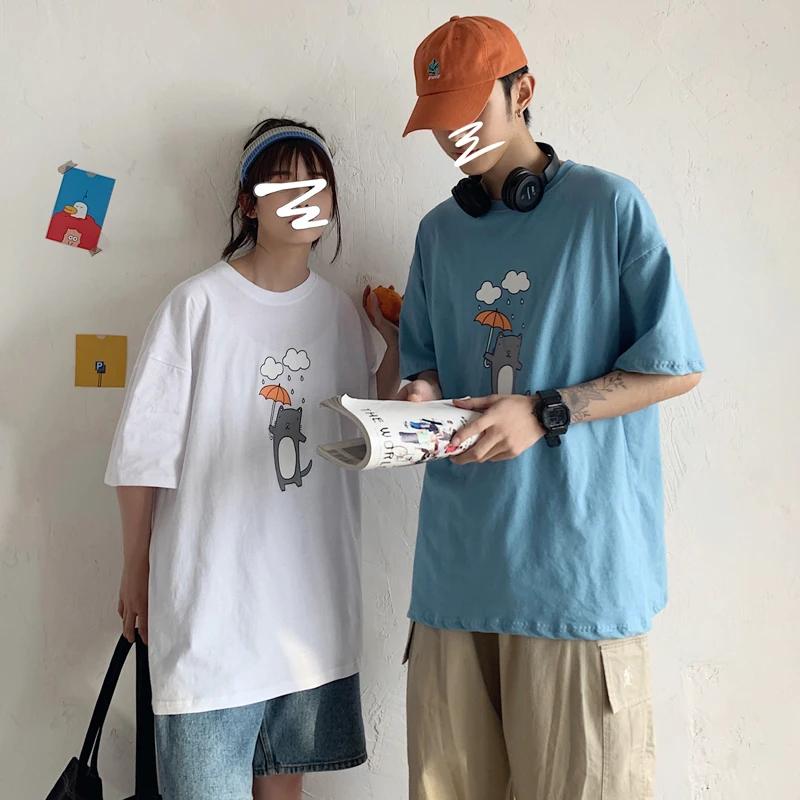 

2020 Fashion Couple T Shirts Anime Print Totoro Graphic T Shirts Loose Fit Mens Summer Tops Tee Shirt Workout Shirts for Men