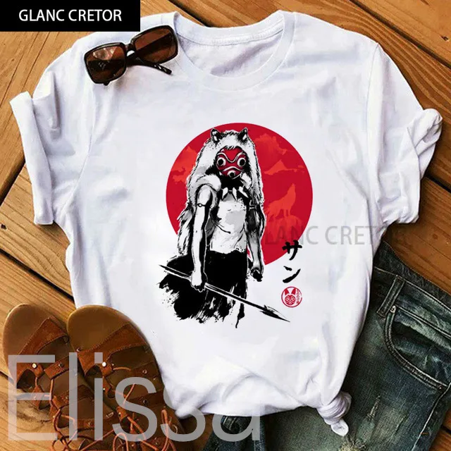 Camiseta Kawaii Harajuku para mujer, remera de princesa Mononoke, playera de gril Studio Ghibli mujer, camiseta de dibujos animados Ullzang Miyazaki Hayao