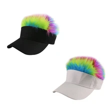 Радужный цвет поддельные чутье волос Snapback шапки Дети парик унисекс смешной Прохладный Камуфляж Цвет Фул короткие волосы бейсболка