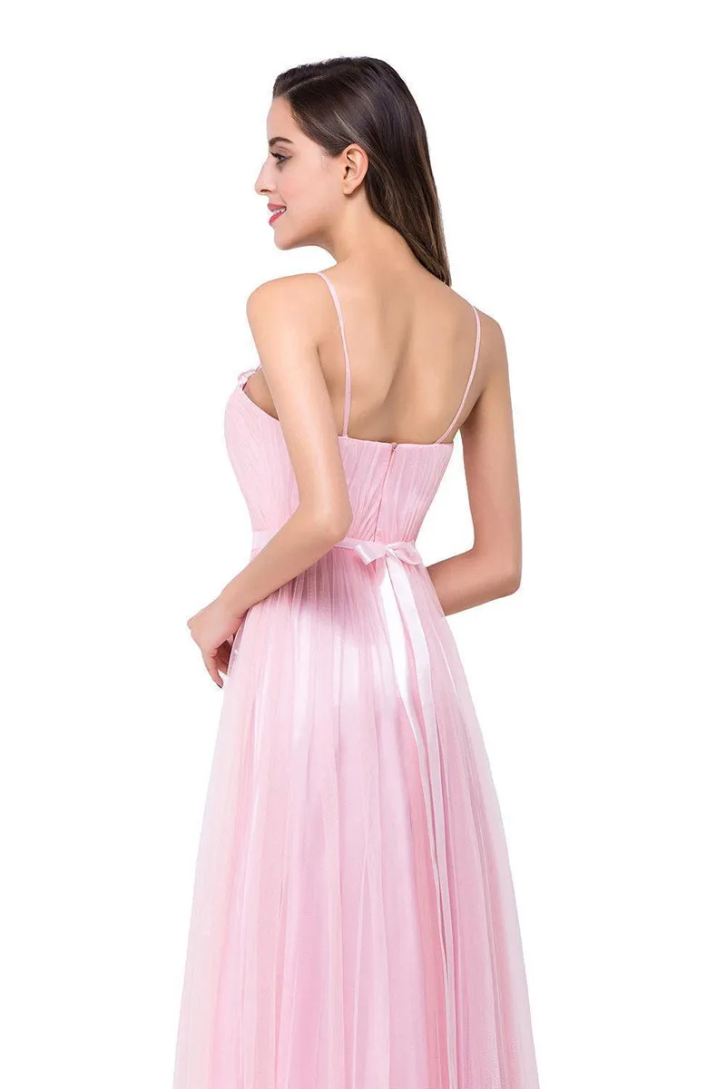 Сексуальное розовое платье подружки невесты Vestidos De Madrinha элегантная шифоновая, с завязывающимся бантом пригласительные на свадьбу платье халат hond'honneur