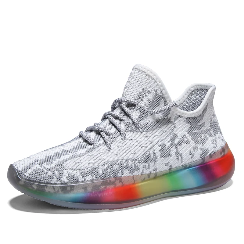 Мужские кроссовки Flyknit; удобные дышащие мужские спортивные кроссовки; Повседневная модная обувь для трекинга; Прямая поставка; AODLEE - Цвет: Белый