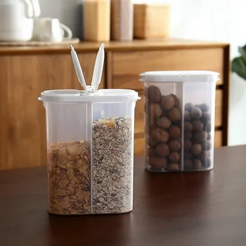 

2Grid Plastic Kitchen Cereal Dispenser Food Storage Box Dry Food Rice Container Refrigerator Storage Flour Grain Storage Bottles