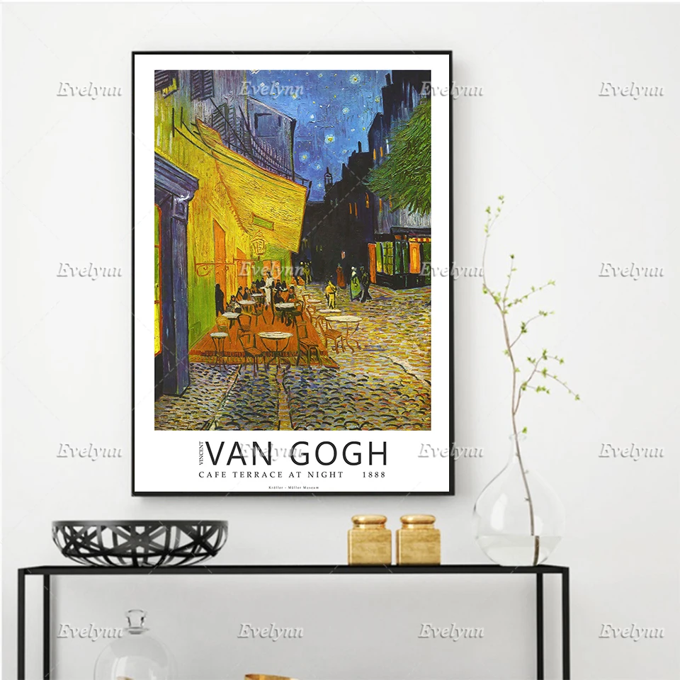 Van Gogh Cafe Terrazza Di Notte 1888 Poster , Van Gogh Art, Stampe D'Arte Da Parete Decorazioni Per La Casa Tela Regalo Unico Cornice Galleggiante