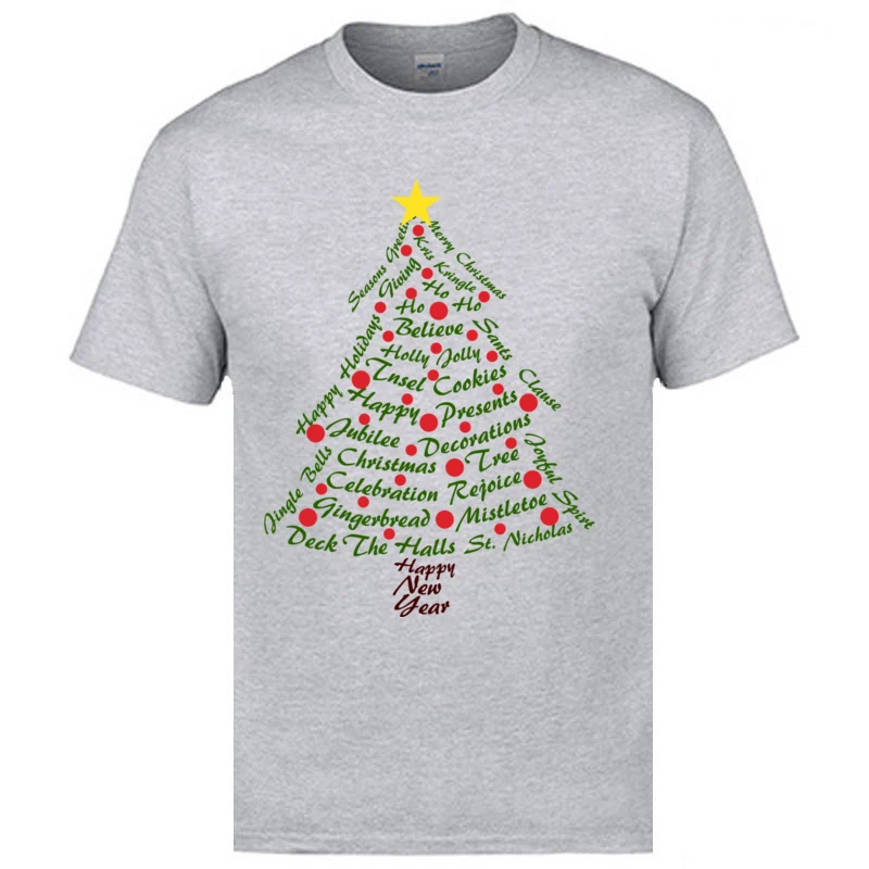 

Best Gift Pure Cotton Crewneck T Shirts Lucky Christmas Tree Typography Letter Printed T Shirts Happy New Year Family Tshirts