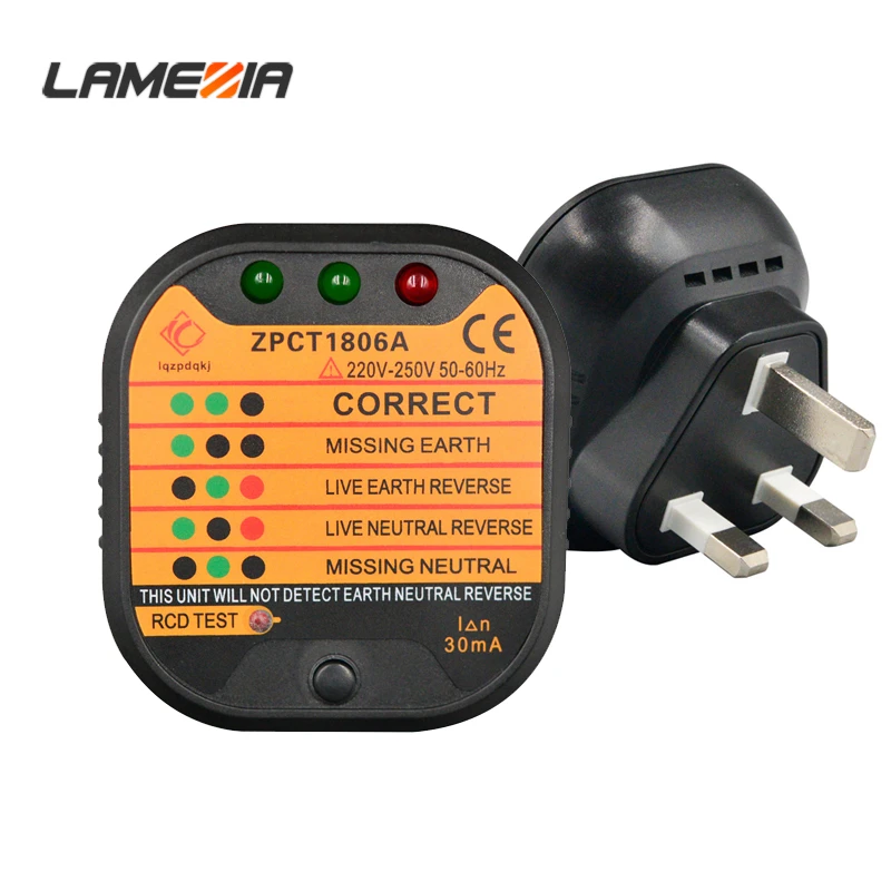 

LAMEZIA Portable UK Socket Tester Electric Leakage Plug Polar Testing Household Security Line Detector