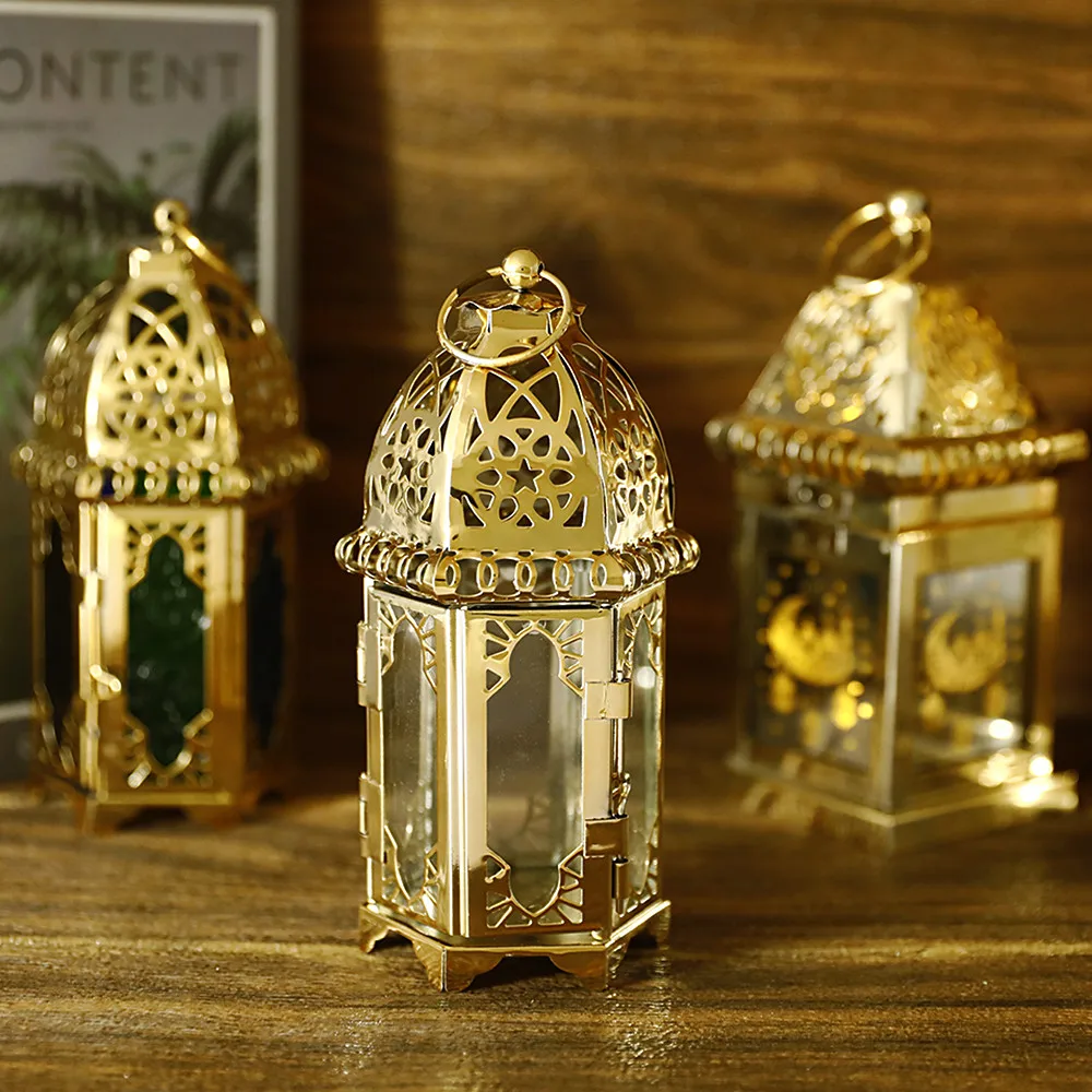 EID Palace Decorative Lanterns Metal Moroccan Style Candle Holder with Transparent Glass Panels for Ramadan Events Decoration | Дом и сад