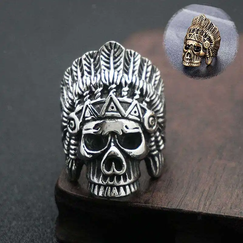 Cool Mens Stainless Steel Biker Rings Vintage Indian Jaguar Warrior Skull Punk Jewelry Gift for Him | Украшения и аксессуары