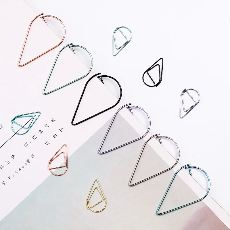 Hipster Water Droplet Clip Paper Clip Simple Metal Bookmark Message Folders Pages Clip Students Learning Stationery