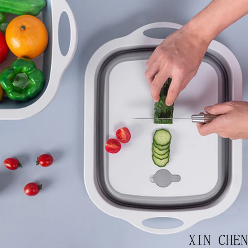 Multifunction Collapsible Cutting Board Dish Tub 3 In 1 Folding Sink Kitchen supplies Drain Basket Outdoor Camp Portable Basins | Дом и сад