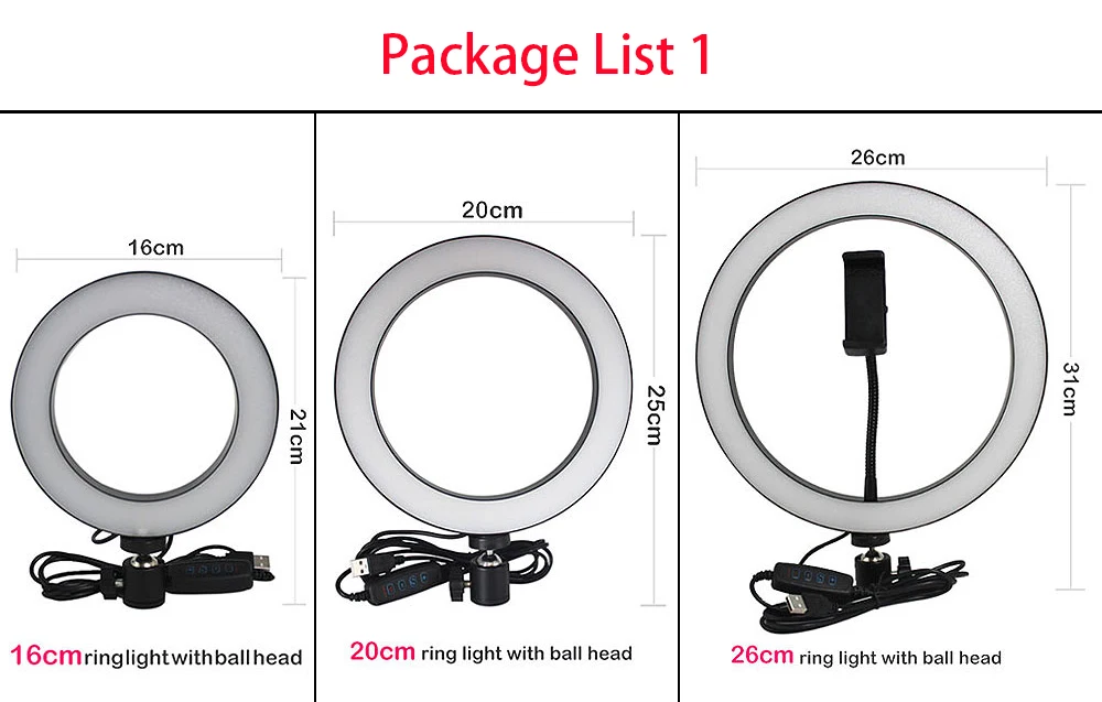 MAMEN 6/20/26CM Video Studio Selfie Ring Light Photography Dimmable Led Lighting For Youtube Live Photo Light With Phone Holder