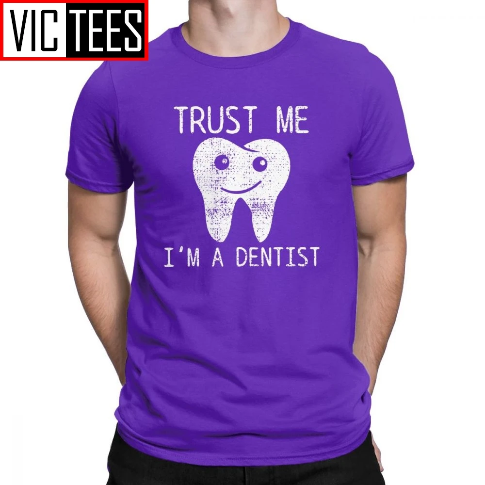 Men T Shirts Dental Hygiene Vintage Teeth Dentist Dentistry Tee Shirt Crewneck Clothing Cotton T-Shirt Plus Size - Цвет: Фиолетовый