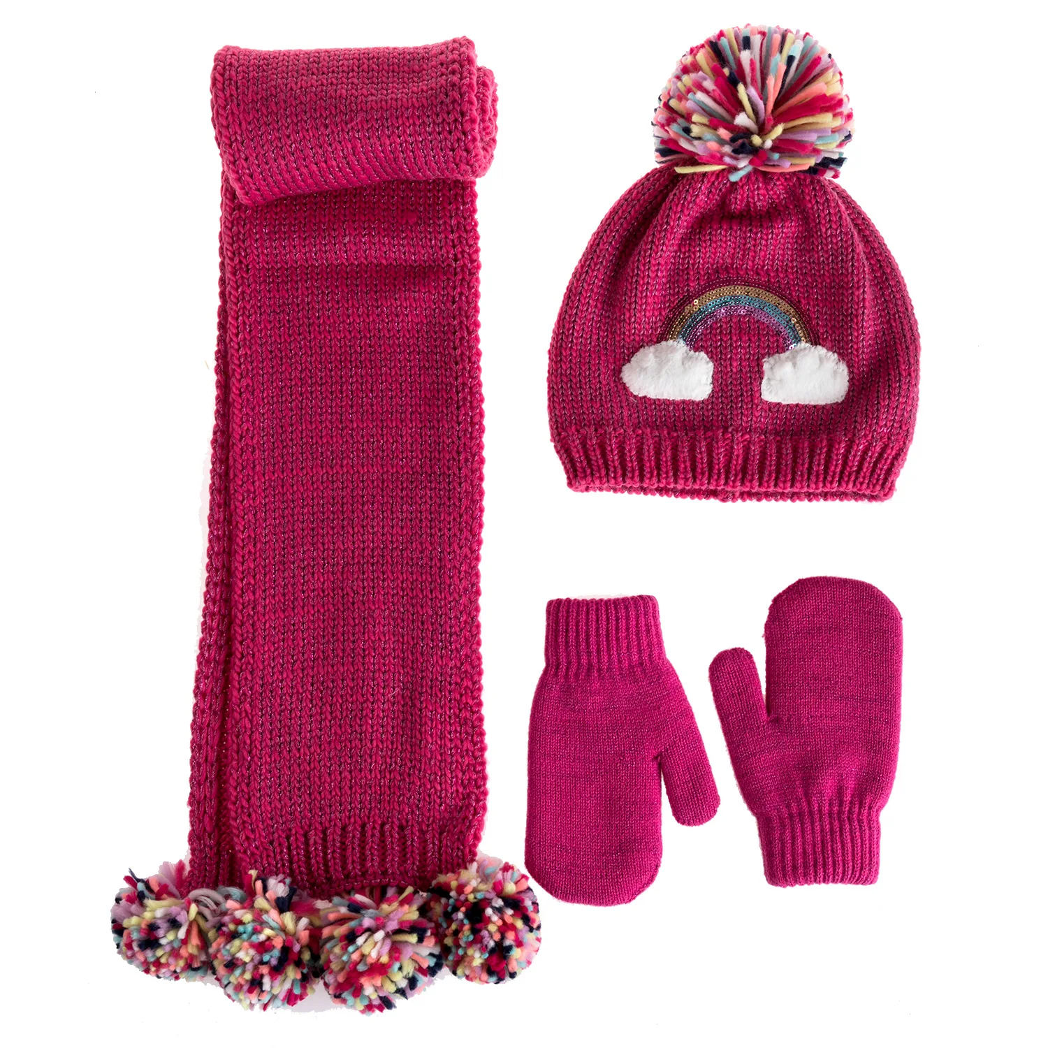 Детские шапки, шарфы, перчатки из трех частей, вязаные осенне-зимние теплые шапки для мальчиков и девочек