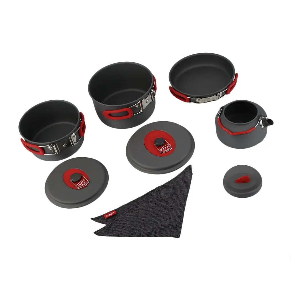 

(Ship From DE)7set Portable Ultralight Aluminum Outdoor Camping Hiking Cookware Cooking Picnic Pan Pot Teapot Dishcloth 4 People