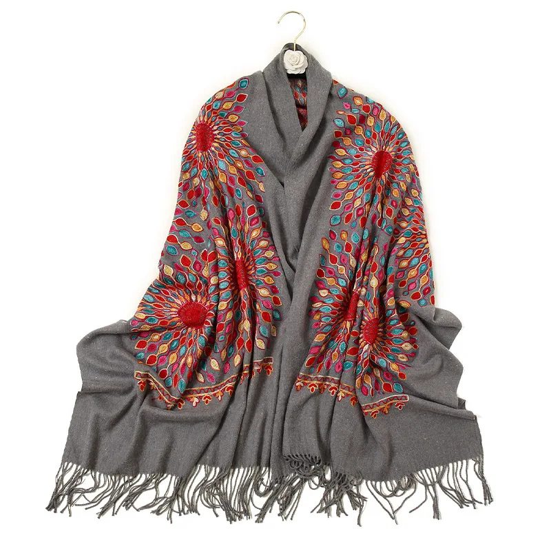 Mode Aztec Floral Kaschmir Schal Winter Frauen Pashmina Schals Warme Decke Wraps Weiblich Foulard Bandana Marke Dicke Hijab Kappe – Detail 2