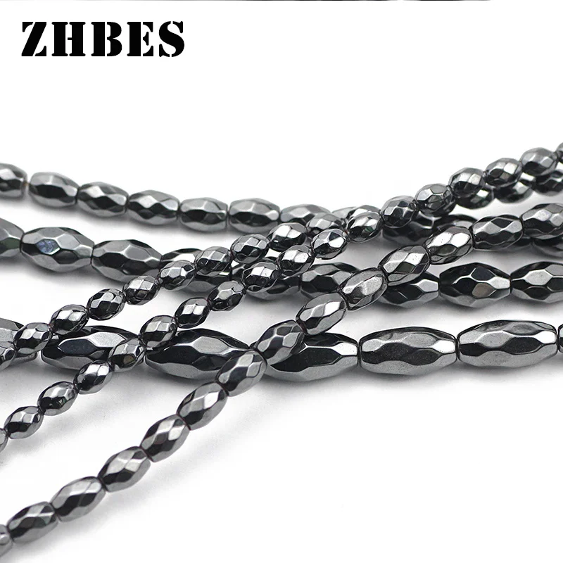 Natural Black Hematite Stone Faceted Rice grains bead 3/4/5/6MM Spacer