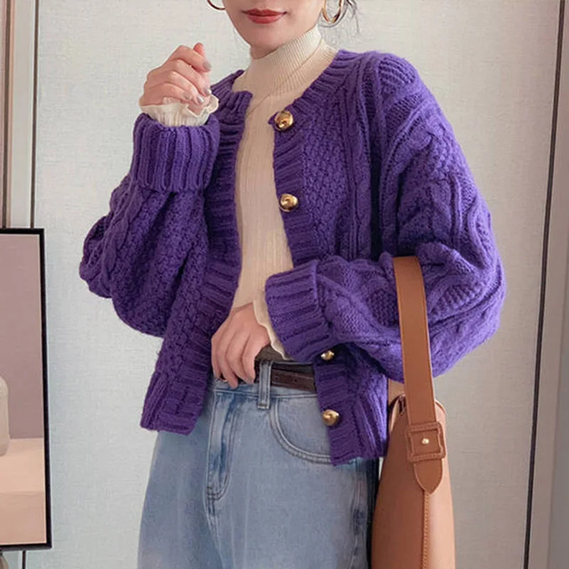 2019 autumn/winter new loose short coarse needle net kenaf cardigan sweater woman WSW56 |