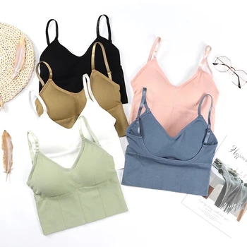 

NORMOV Casual Women Bras V Neck Backless Strapless Polyester Underwear Solid Push Up Knitted Bras Feminina