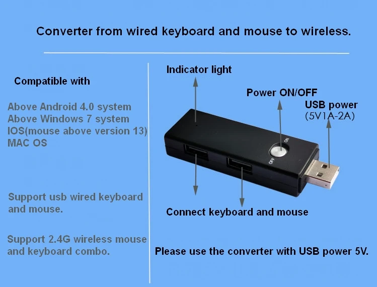 USB клавиатура и мышь для беспроводной адаптер с Bluetooth конвертером, Bluetooth USB концентратор