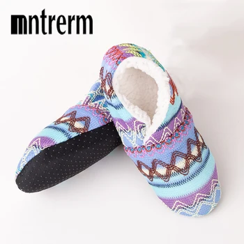 

Mntrerm Women New Style Cotton Slippers Plush Slippers Home Ms Striped lattice Slippers Indoor Non-Slip Warm Slippers Wholesale