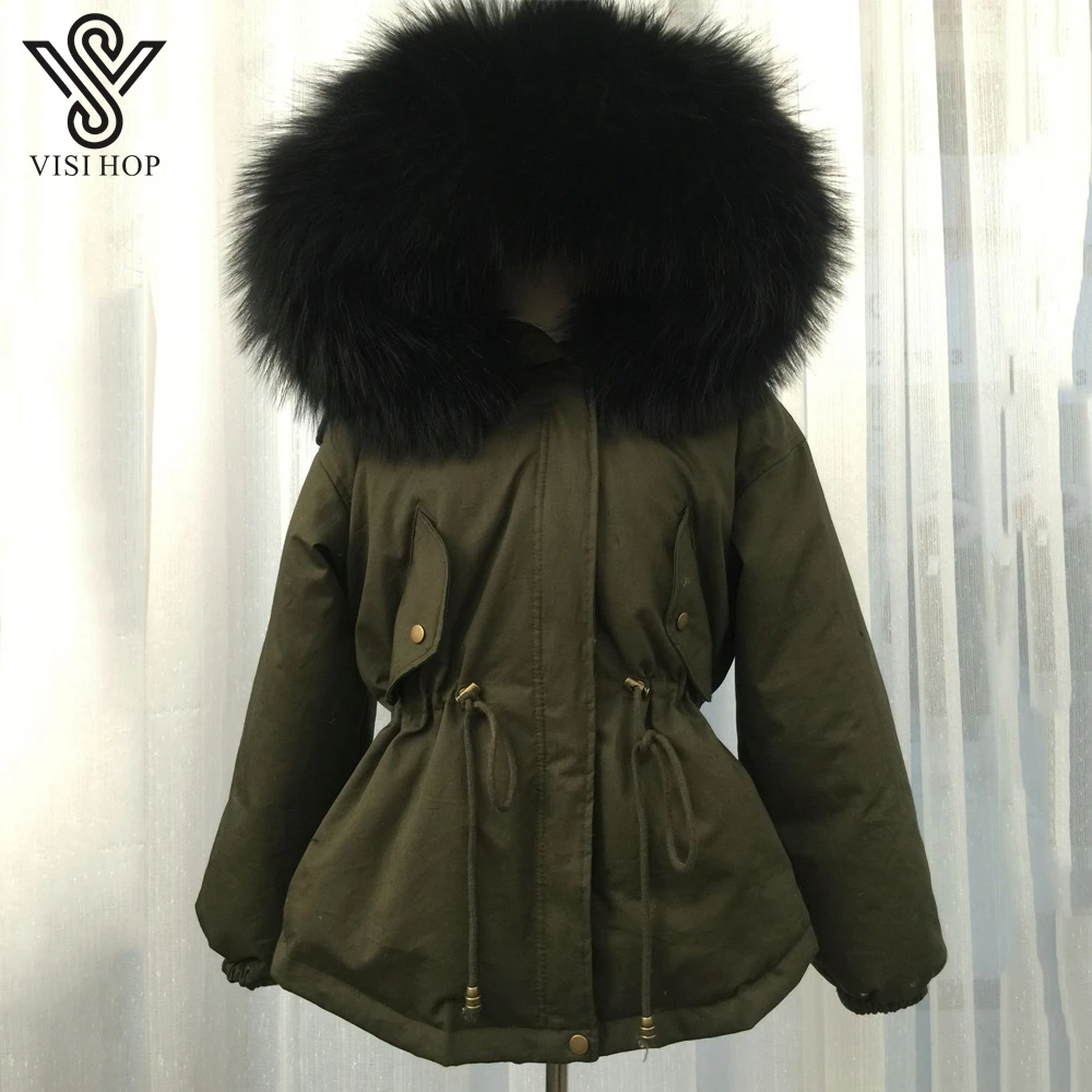 VISI HOP VS6002 Large Natural Raccoon Fur Hooded Winter outwear Women 90% White Duck Thick Warm Parkas Down jacket white puffer